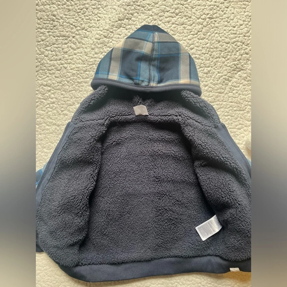 GAP blue plaid, sherpa lined full-zip hoodie, size 4T